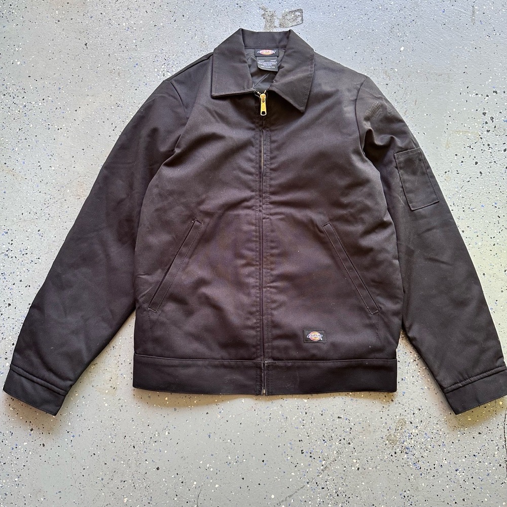 Dickies Black Eisenhower Dead Stock Workwear Jacket Zip Up Collared Logo Small